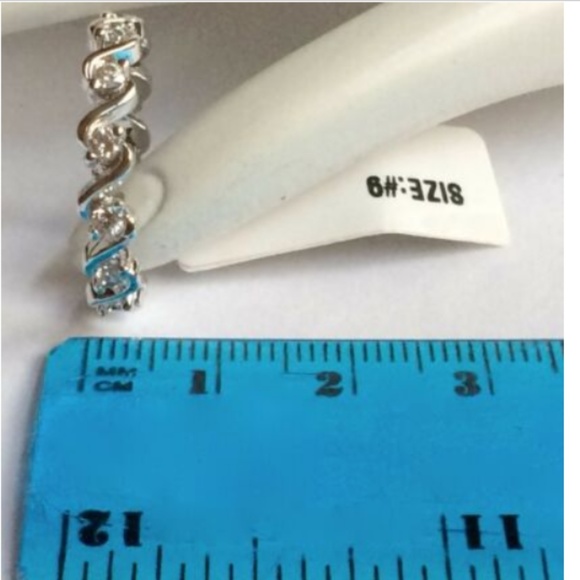 Silver Art Deco Eternity Ring Size 9 Band Cubic Zirconia Waves Nautical Plated - Picture 8 of 8